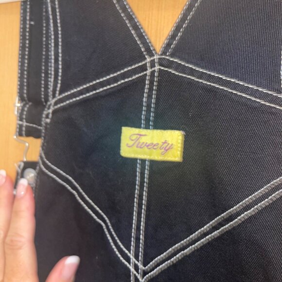 Looney Tunes Vintage 90s Womens Overalls Size Large Black Sylvester Tweety Bird - Picture 5 of 10